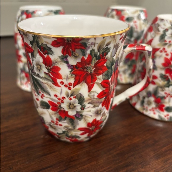 Poinsettia Chintz Swirl Baum Bros Formalities Floral Gold Rim Set Of 4 - Picture 3 of 4